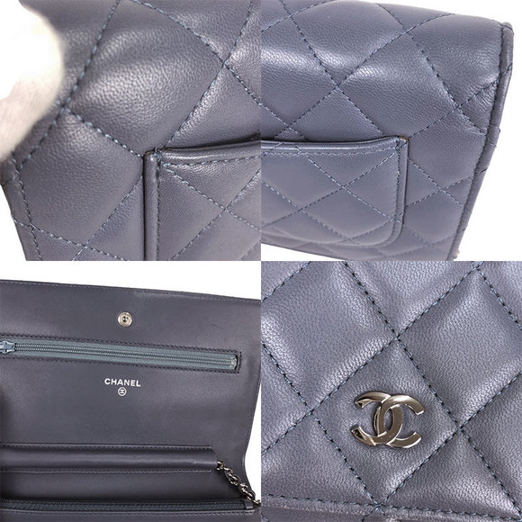 Chanel Matelasse Chain Wallet Silver Hardware Shoulder Bag Blue - Picture 8 of 9
